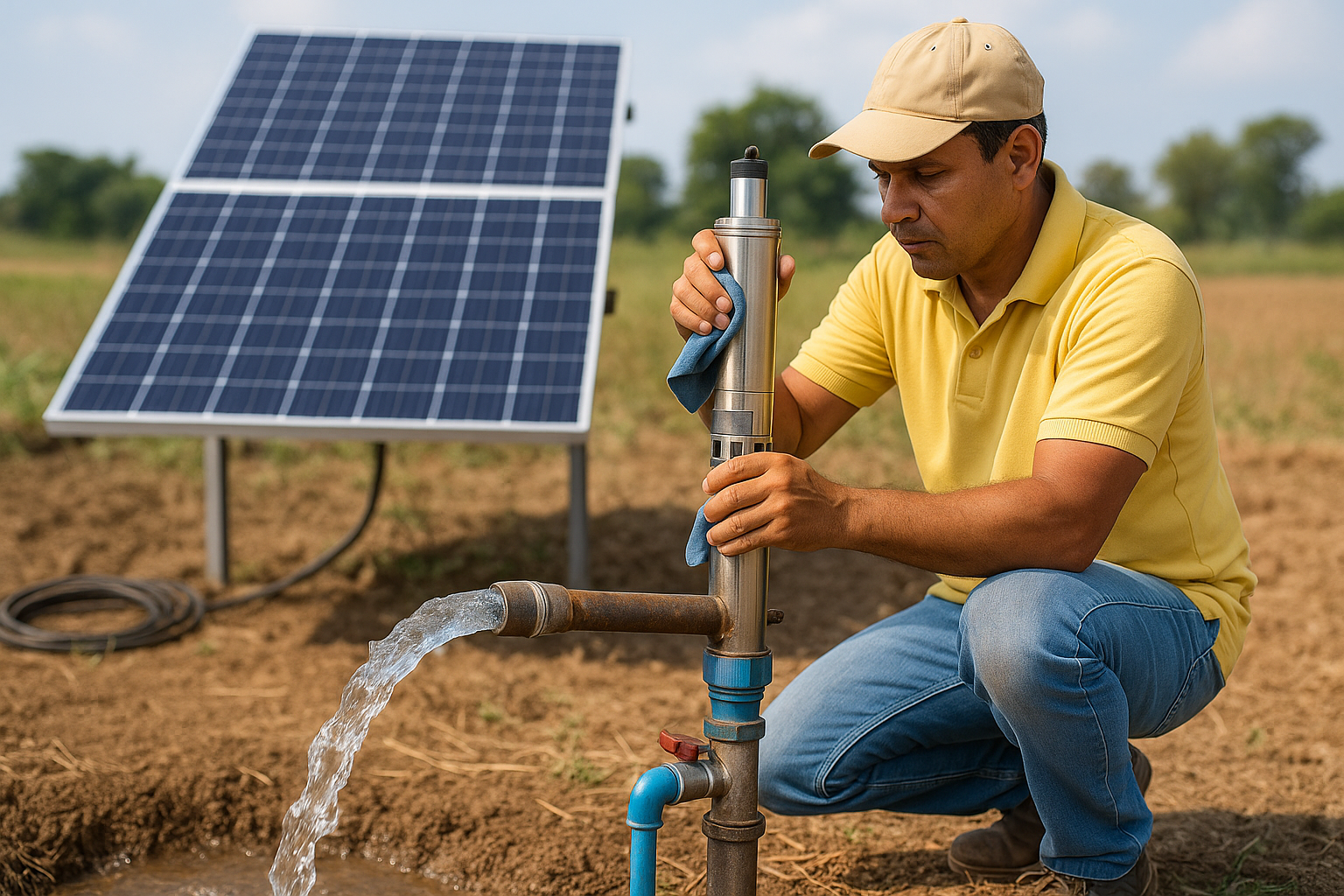 Solar water pump system in a field