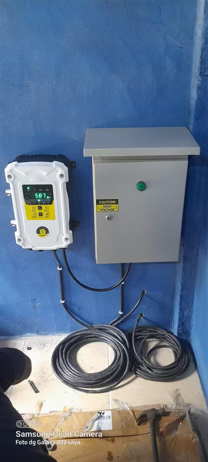 close up of solar panel connected to pool pump controller