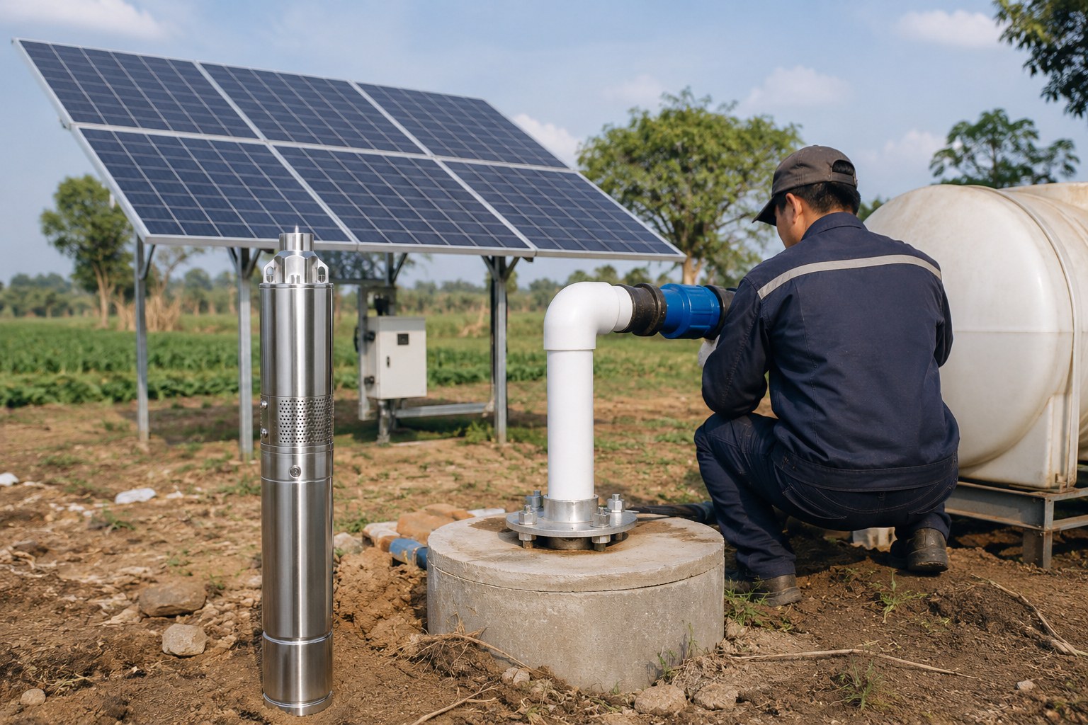 man inspecting a water pump system