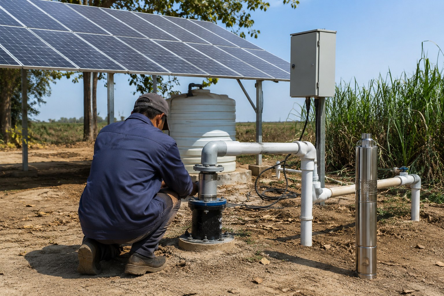 A detailed infographic comparing the long-term costs of solar, grid, and generator pumps