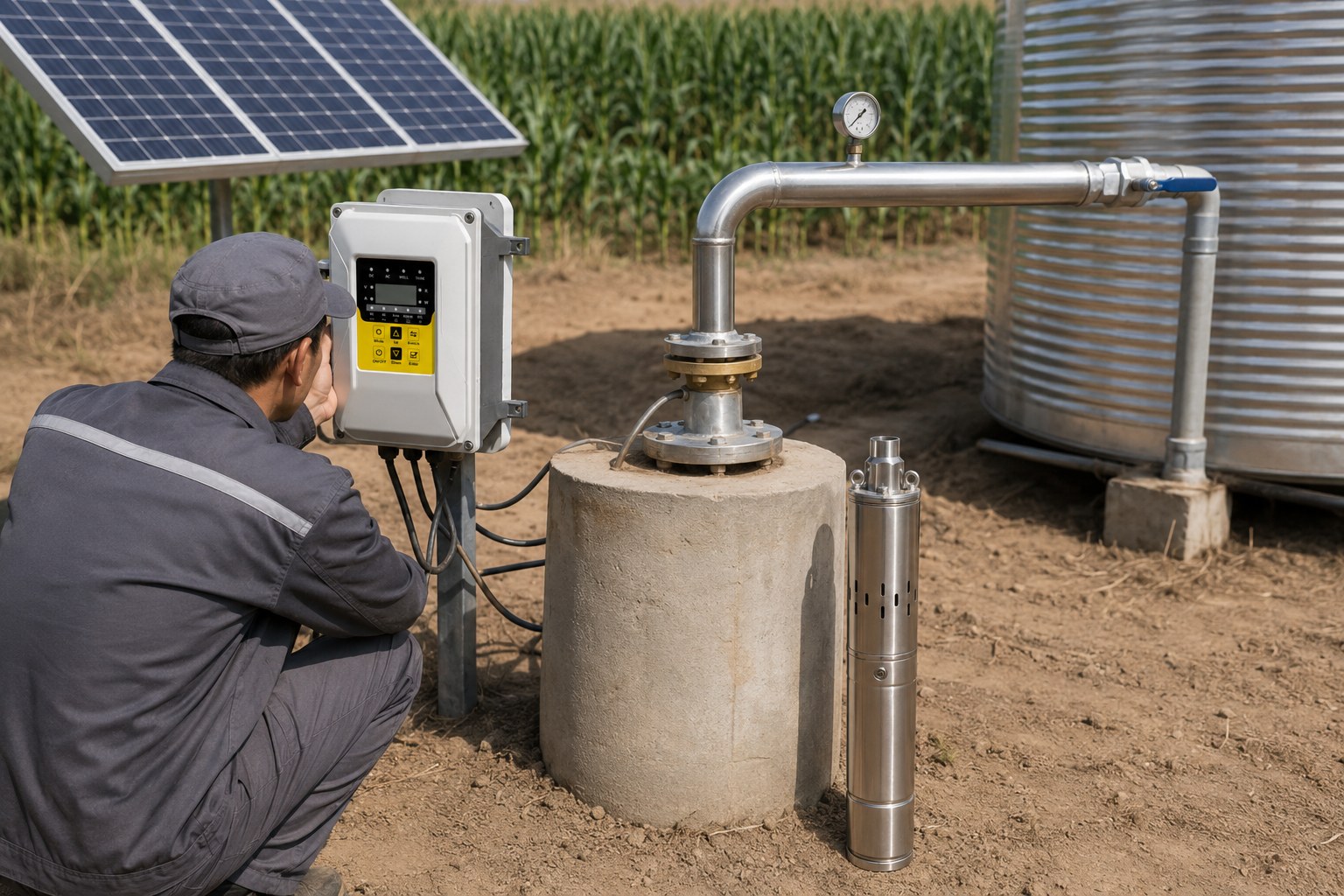 A diagram showing different types of solar pumps and their ideal applications