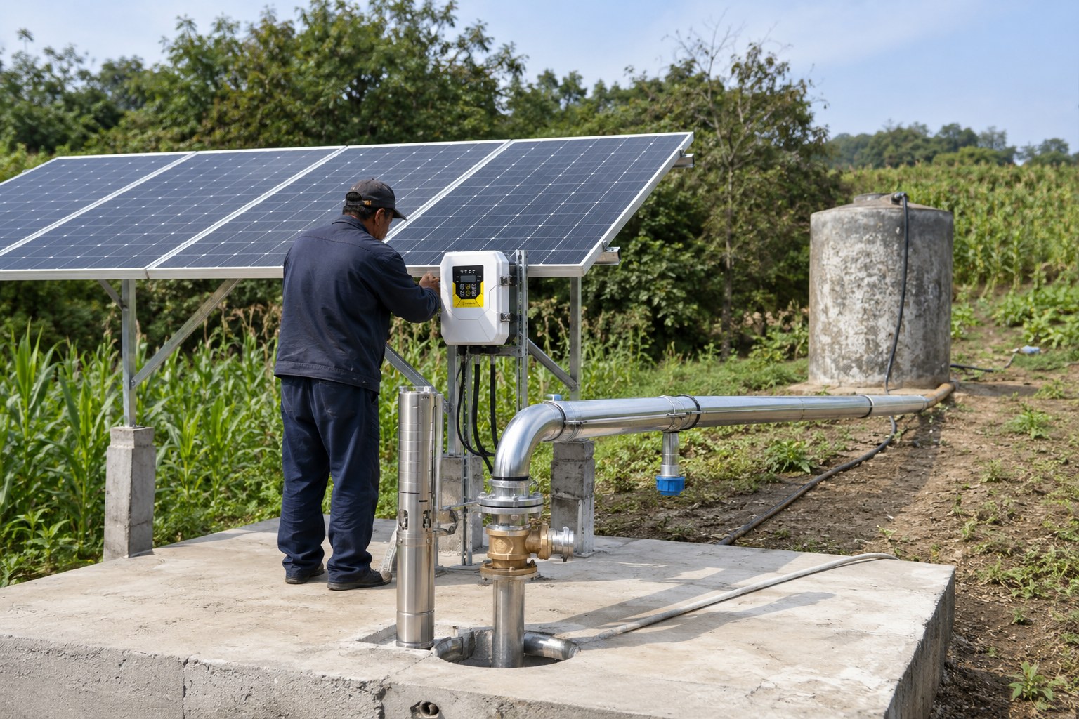 A 2 hp water pump in a field