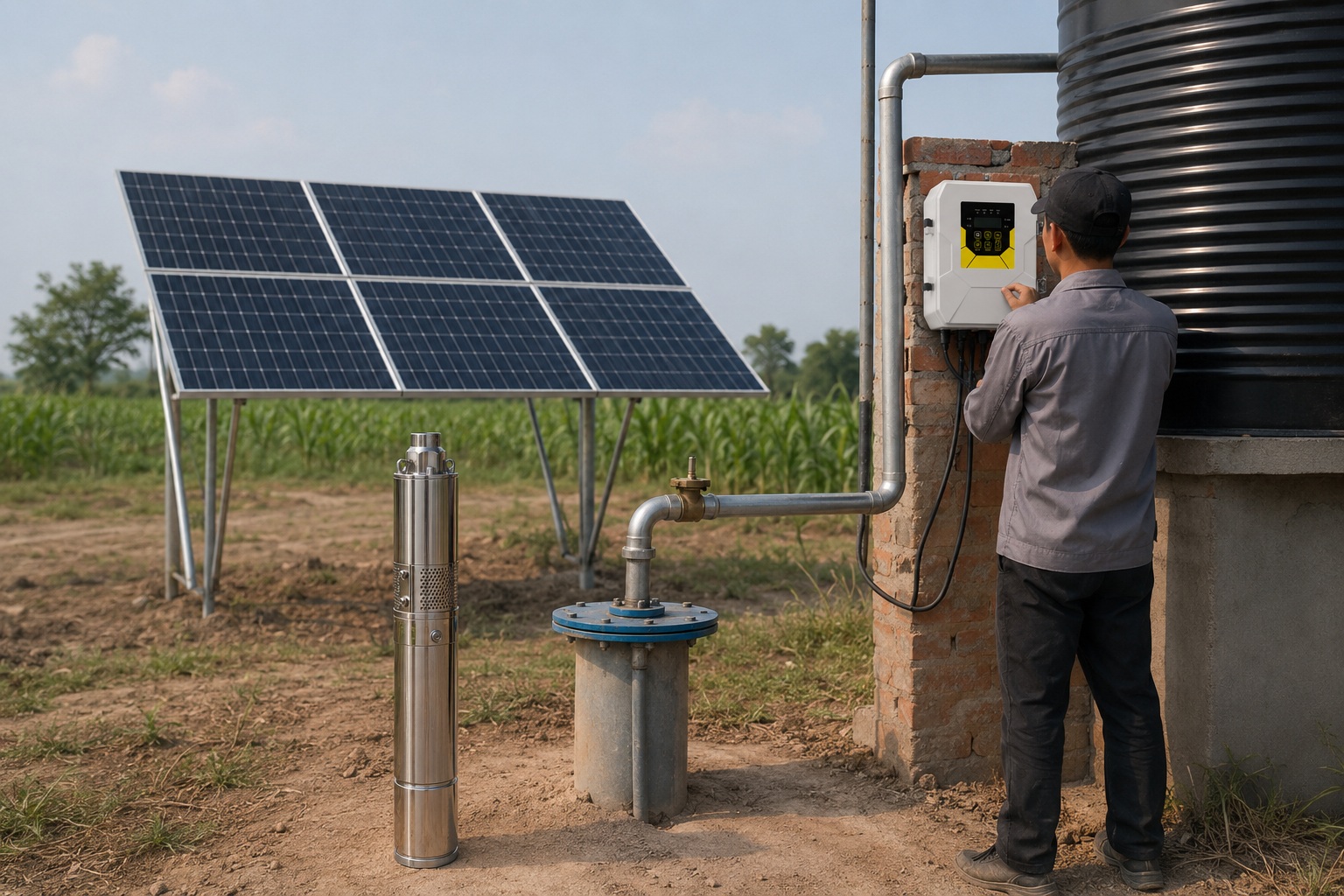 A diagram showing the factors in sizing a solar water pump