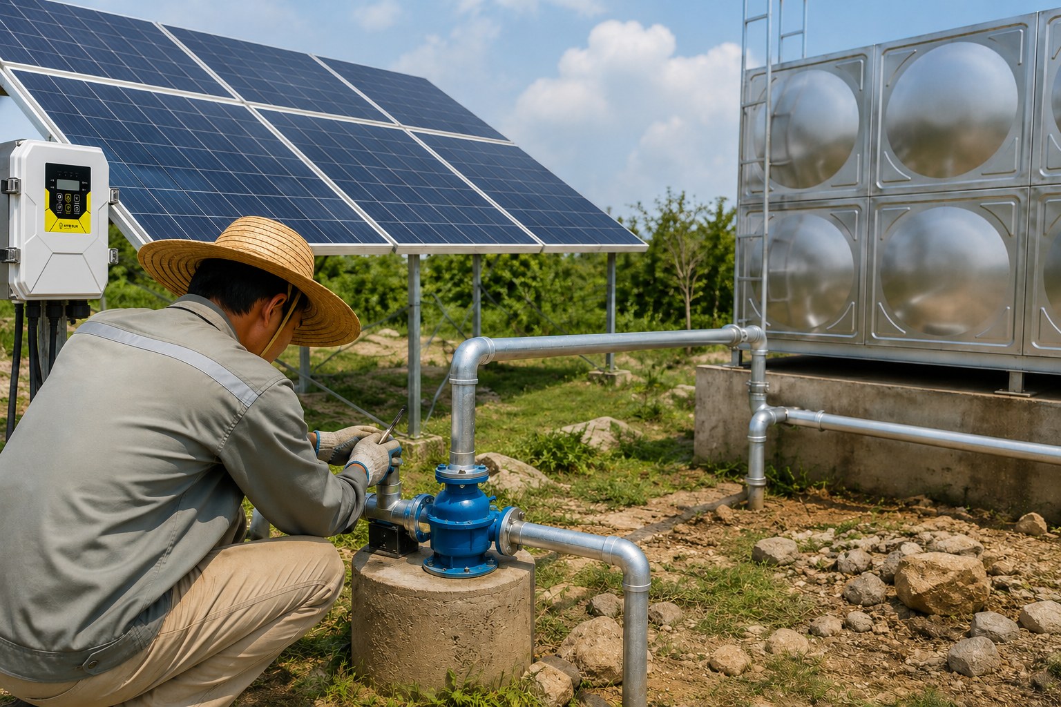 A small water pump installed in a clean, modern setup