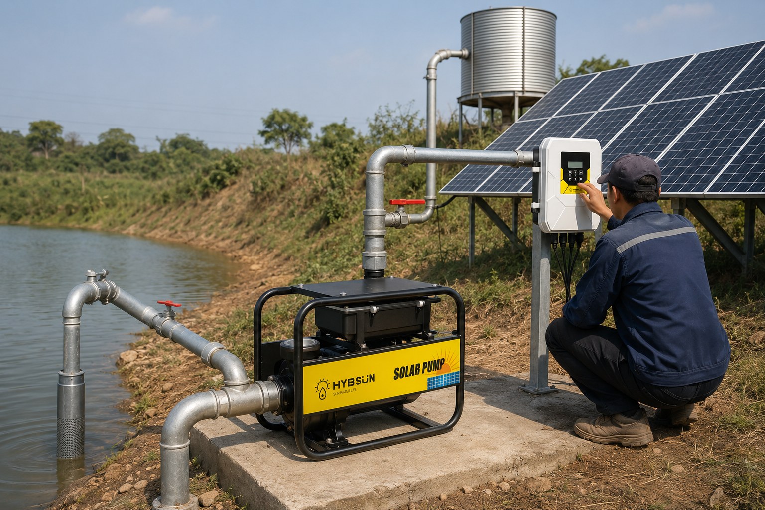 A variety of solar pumps operating in different environments