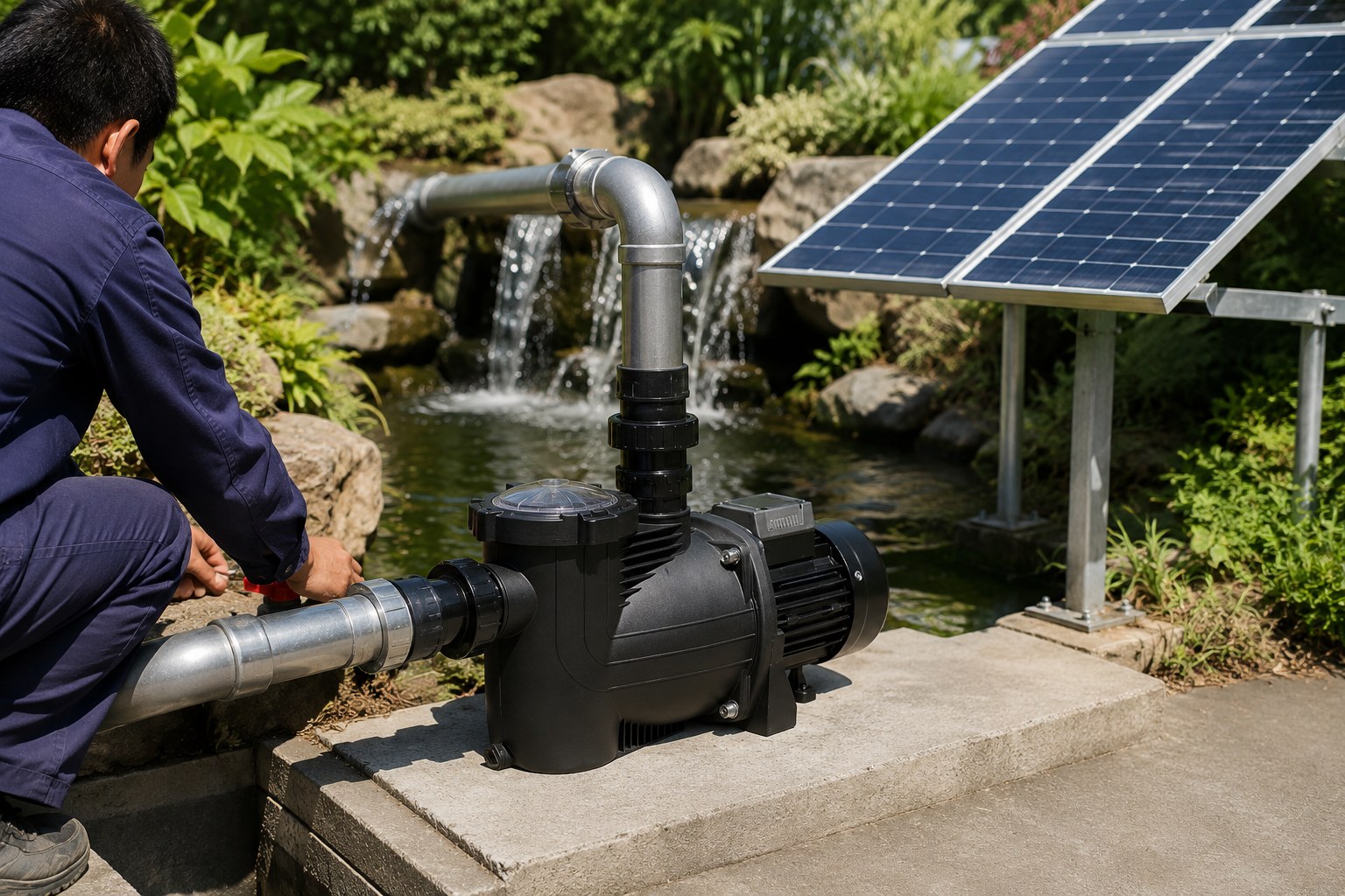 A beautiful garden water feature powered by a solar pump