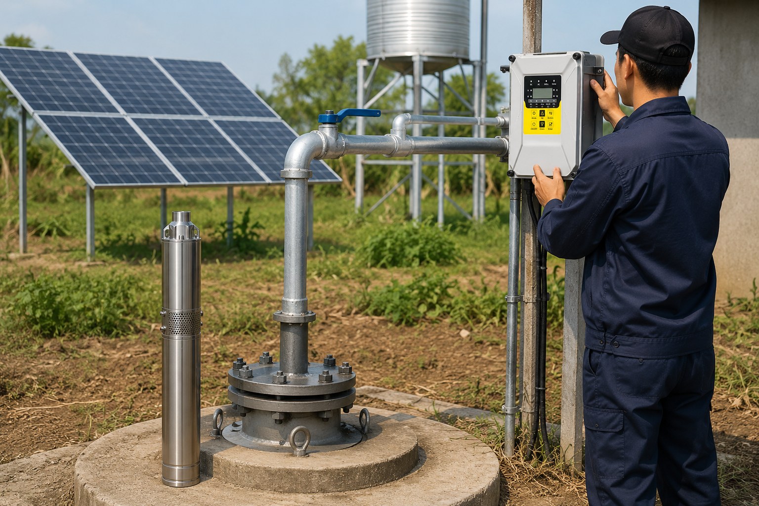 A solar well pump system in a field