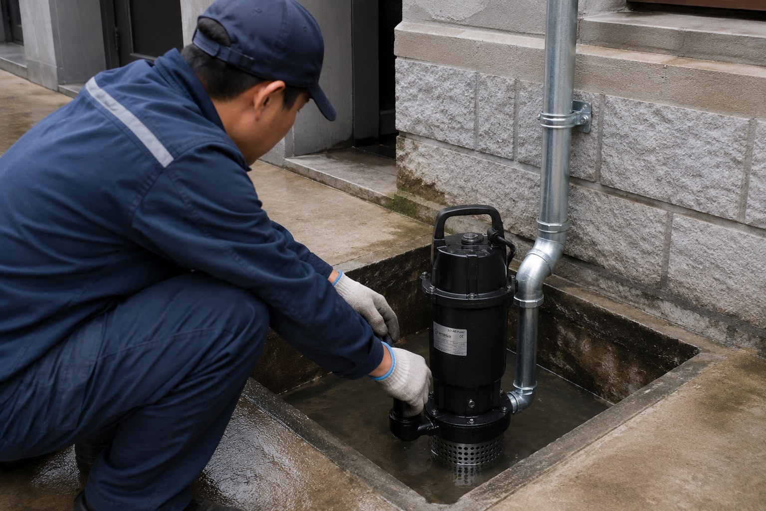A variety of submersible pumps on display