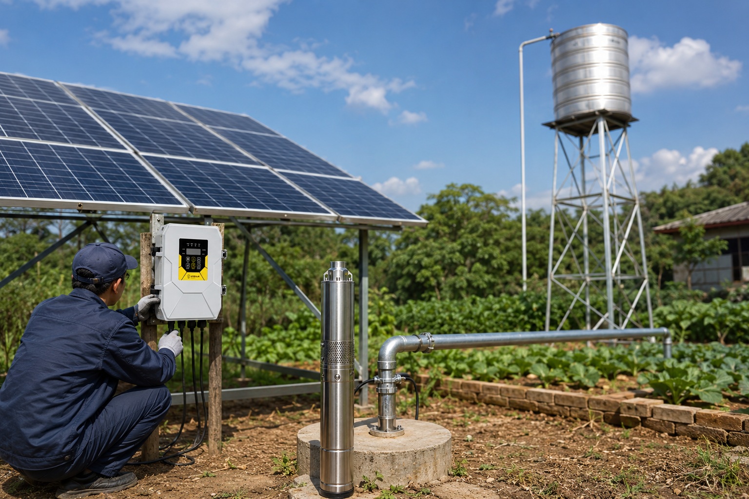 A water pump operating near a shallow well