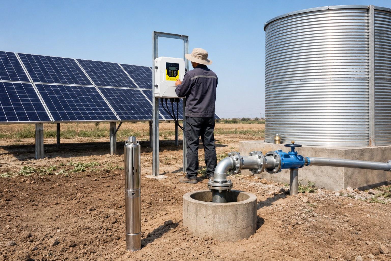 A collection of different solar water pumps on a clean background