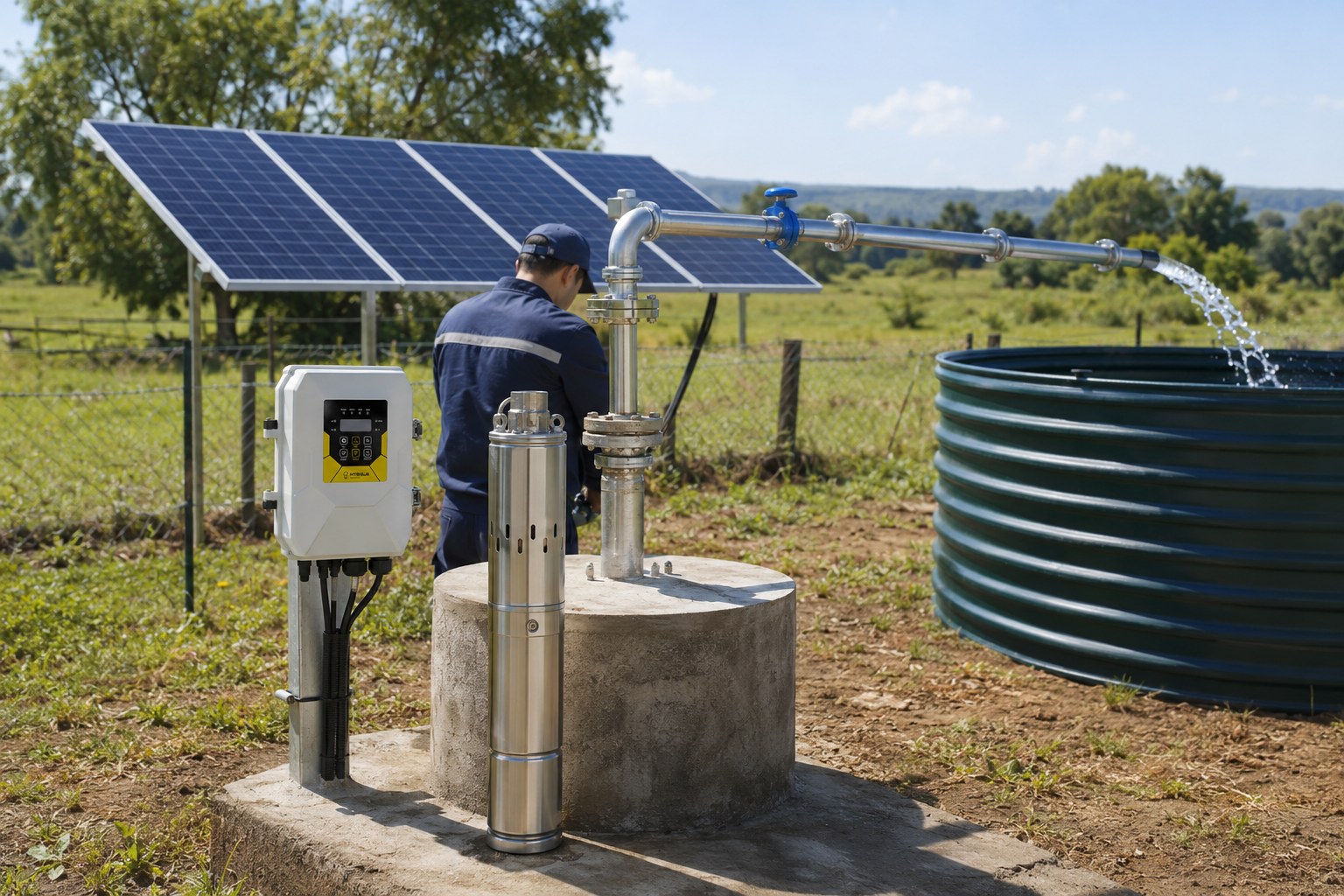 A diverse range of solar water pumps displayed in a showroom, highlighting different models.