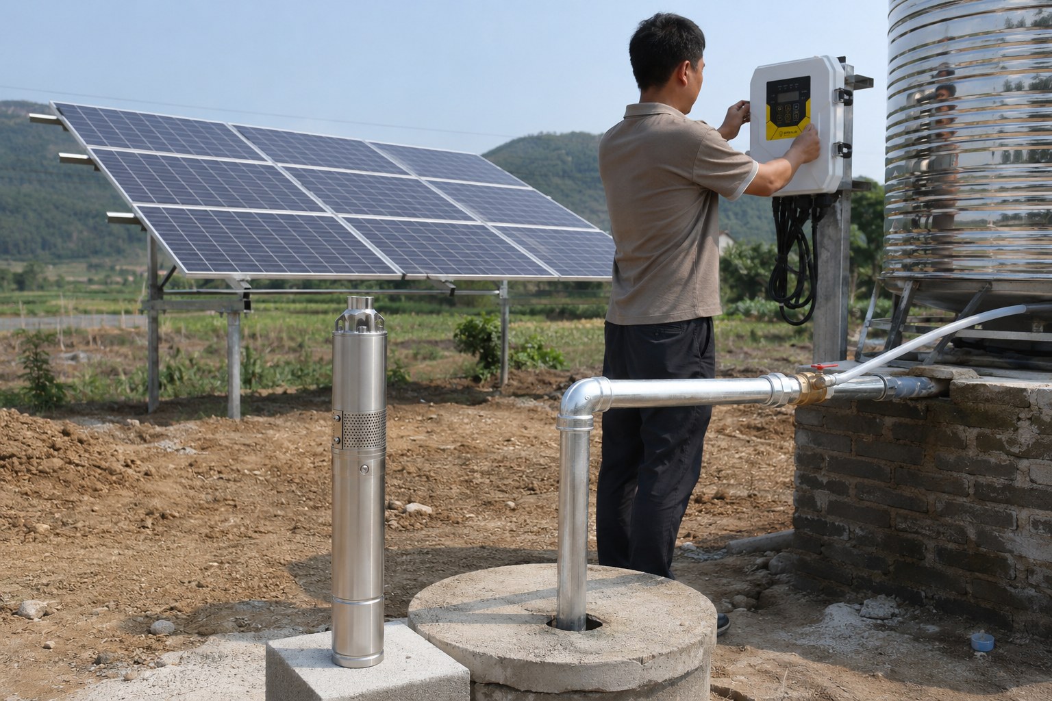 A collage of different types of water pumps, including solar, well, and pool pumps.