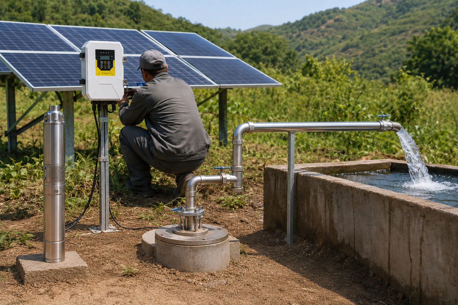 A collection of solar submersible pumps against a clean background