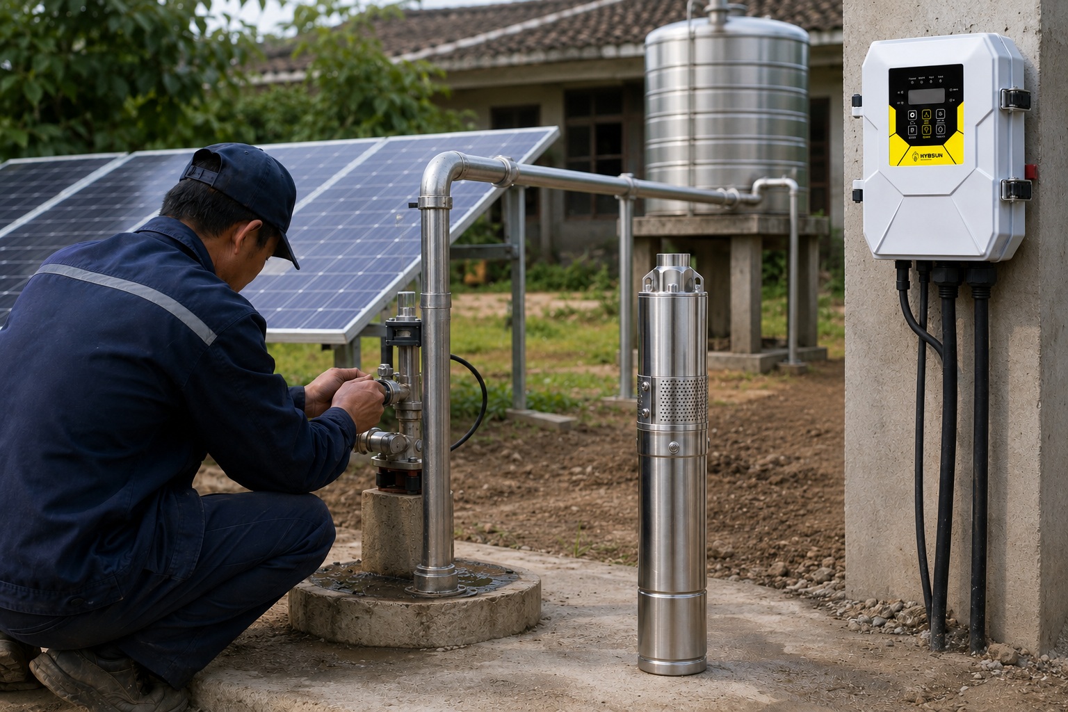 A modern water pump system installed in a clean utility room.