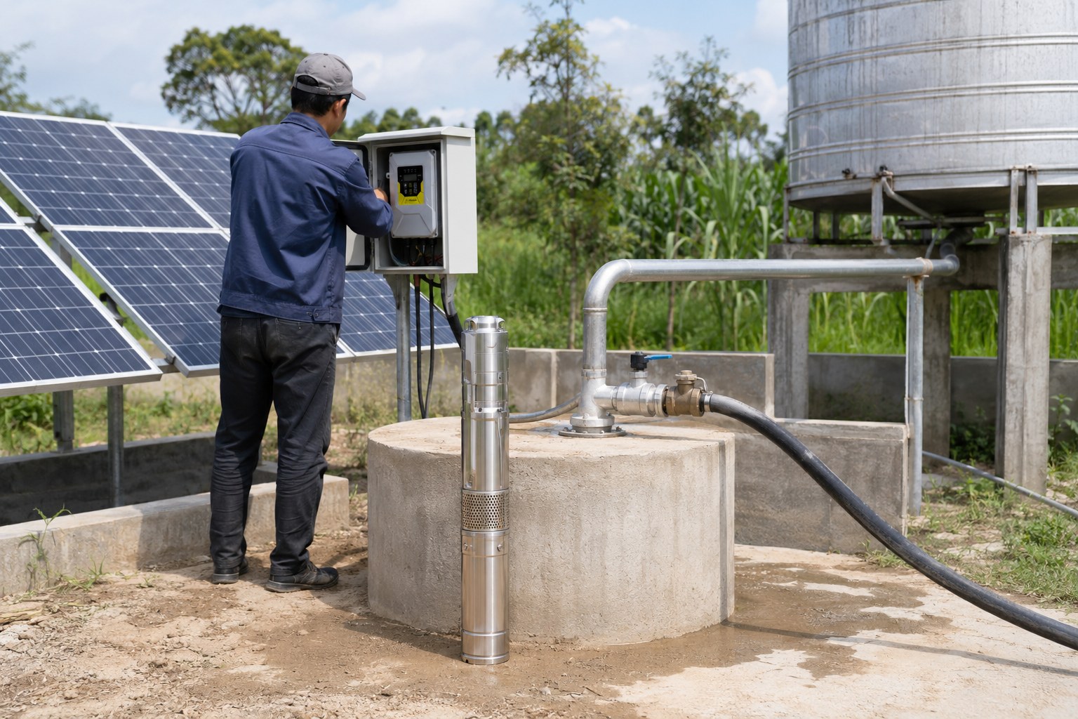 A 1/2 HP well pump system connected to a well casing