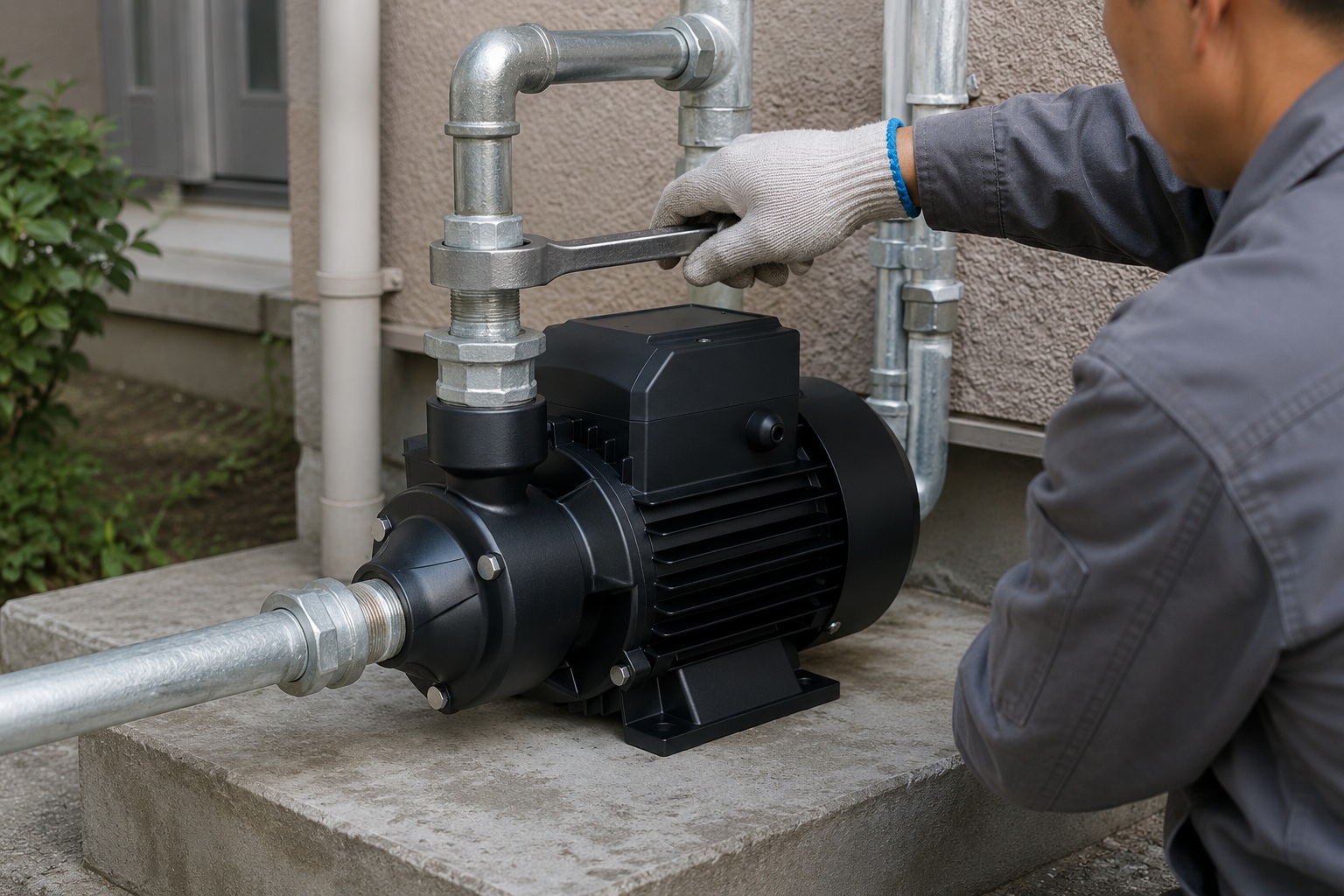 A modern water pressure pump connected to a home water system