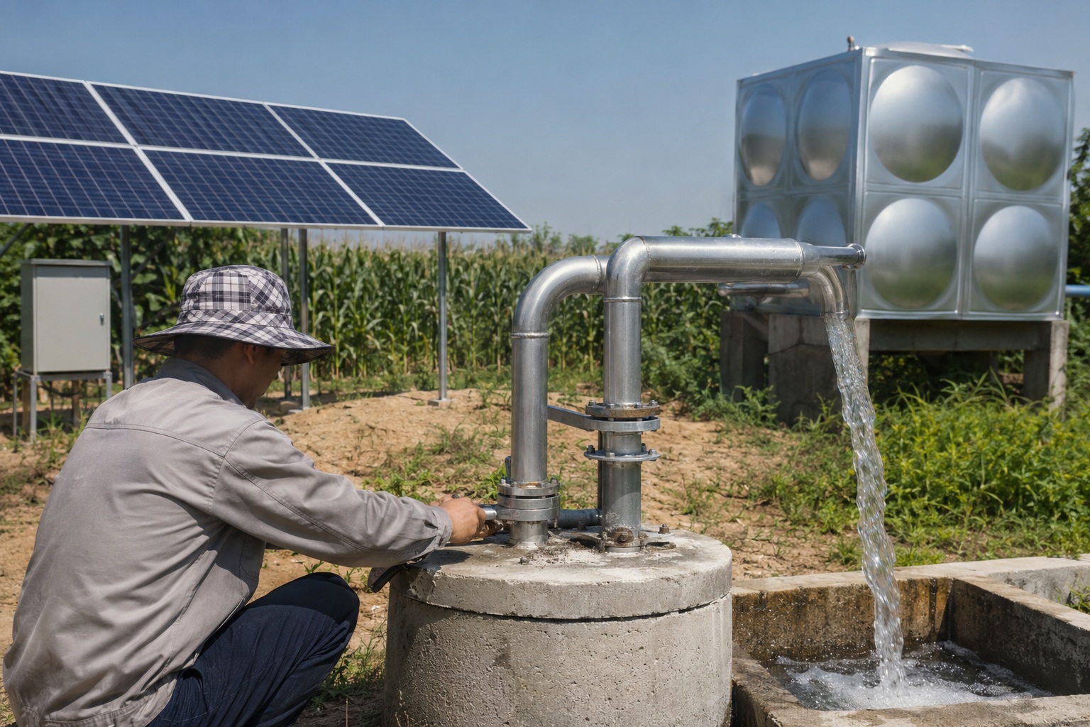 A collection of different solar deep well pumps displayed against a clean background